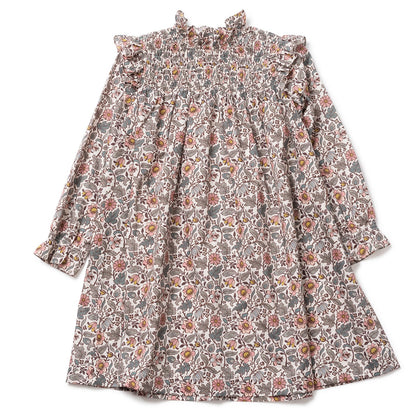 Girls Ecru Floral Cotton Dress