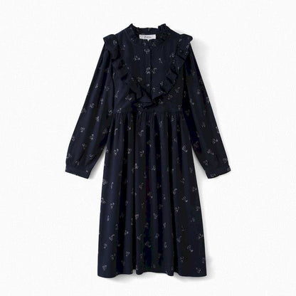 Girls Navy Cherry Print Dress