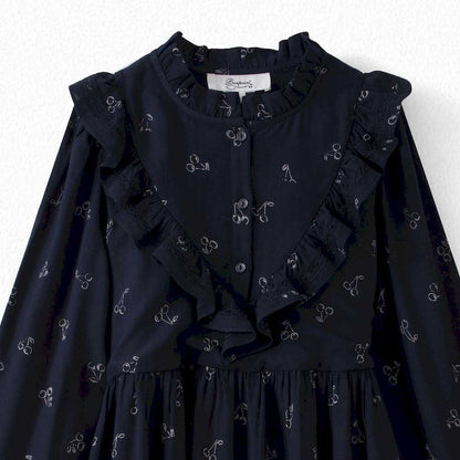 Girls Navy Cherry Print Dress