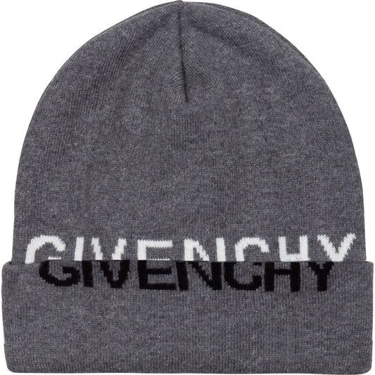 男童灰色Logo棉针织帽