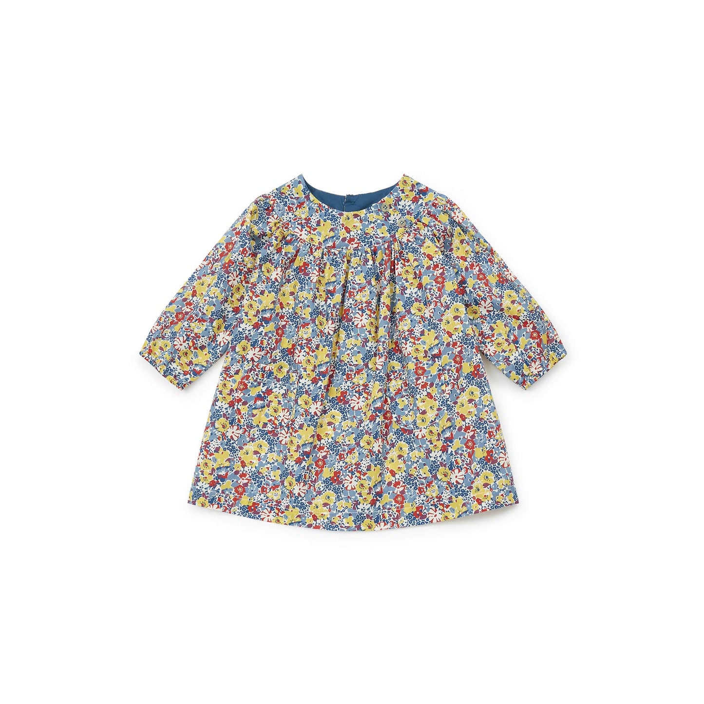 女婴蓝色碎花棉连衣裙