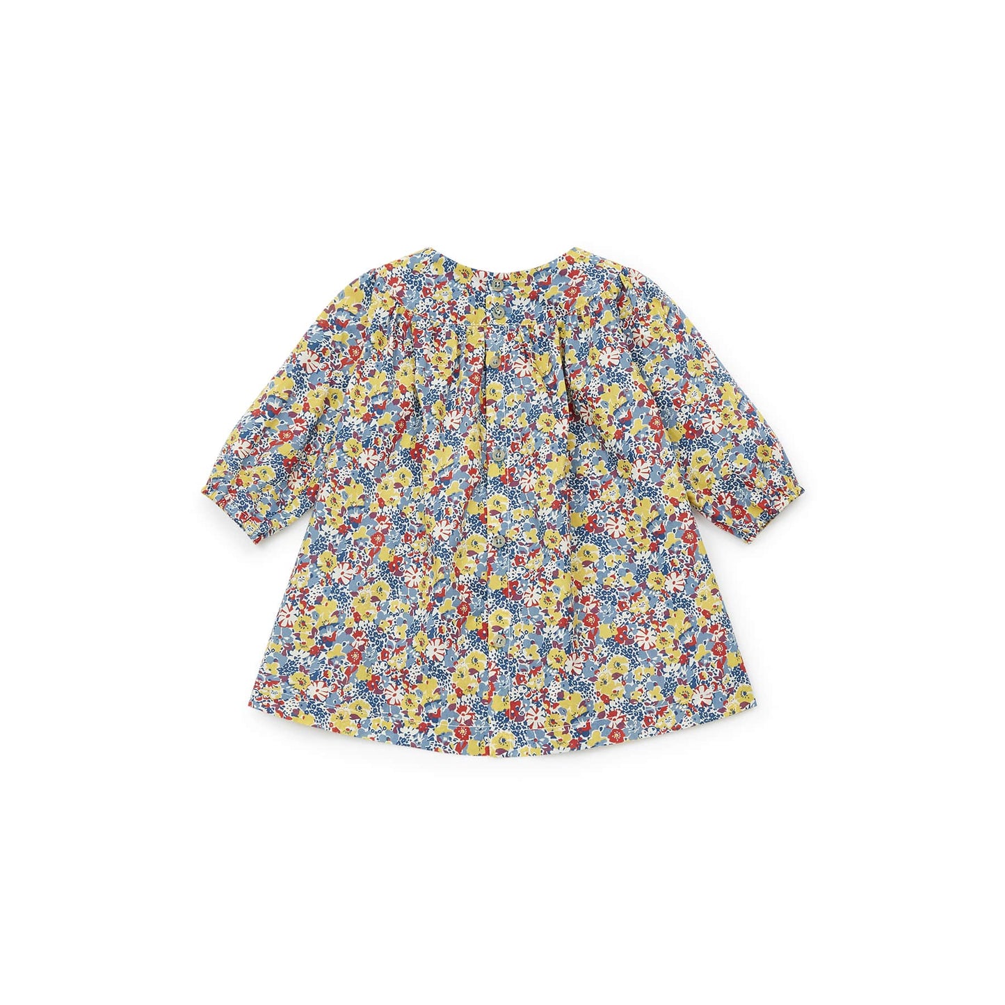 女婴蓝色碎花棉连衣裙