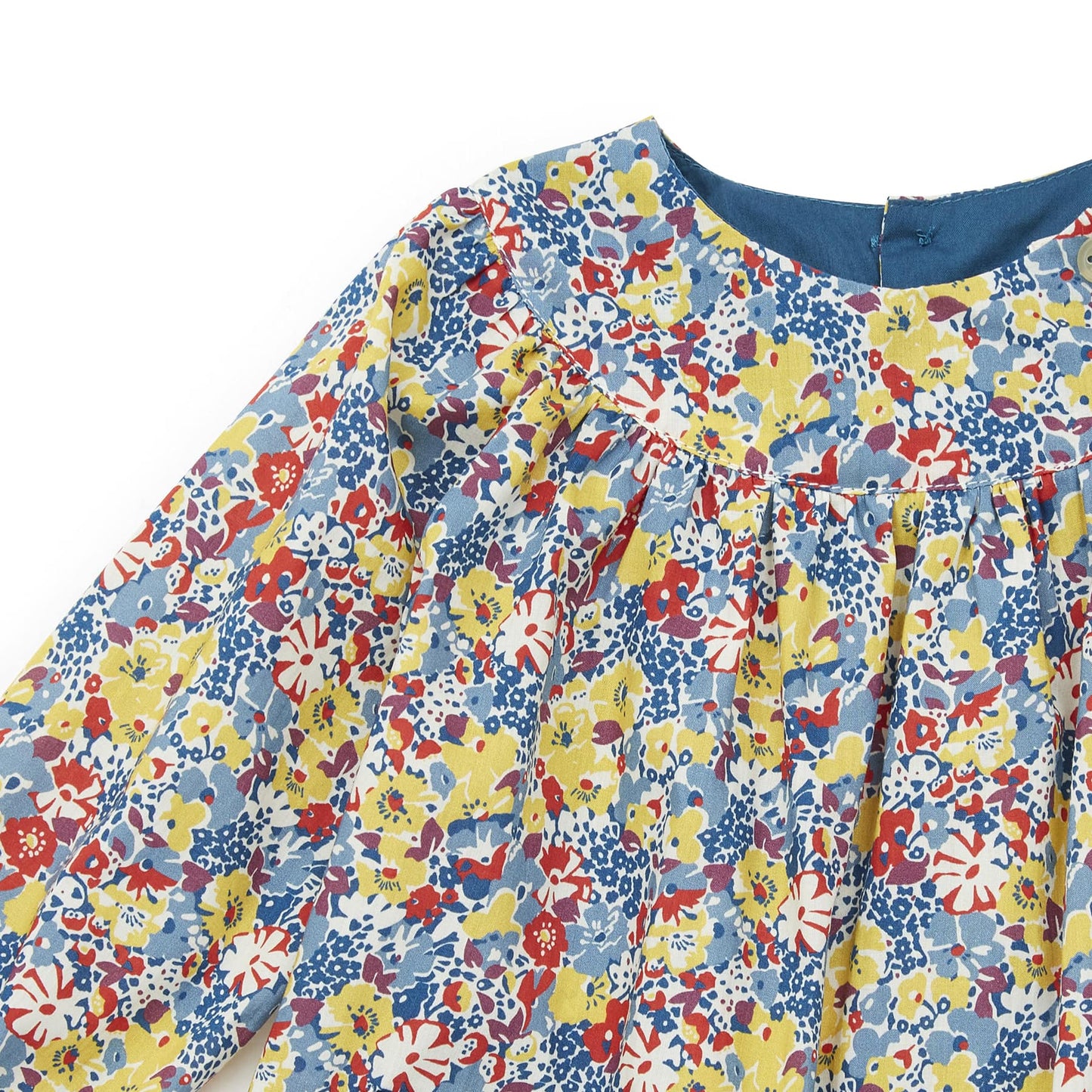 女婴蓝色碎花棉连衣裙