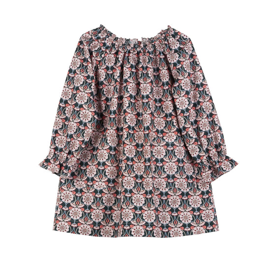 女童粉色花朵印花棉连衣裙