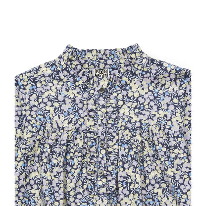 女童蓝紫色碎花棉连衣裙