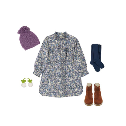 女童蓝紫色碎花棉连衣裙