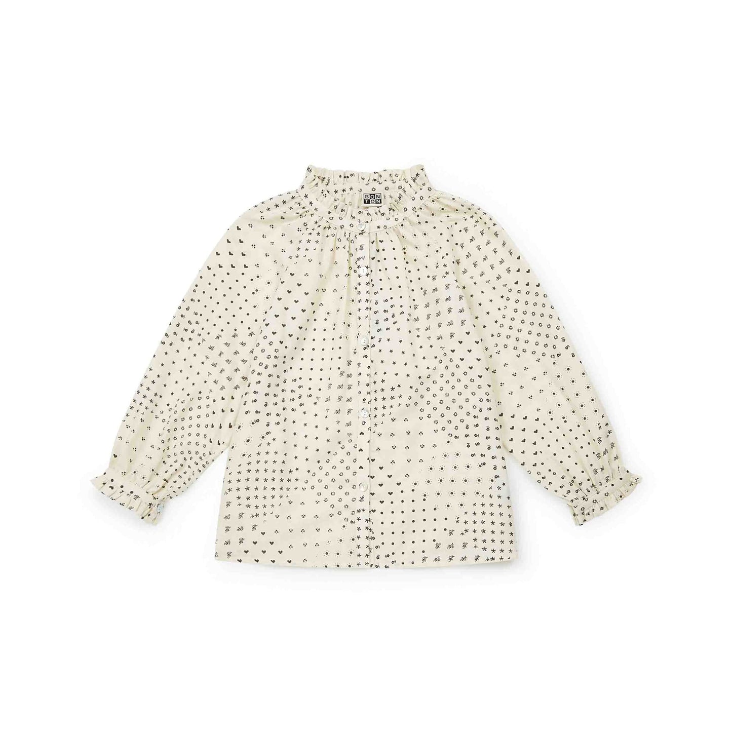 女童白色印花棉衬衫