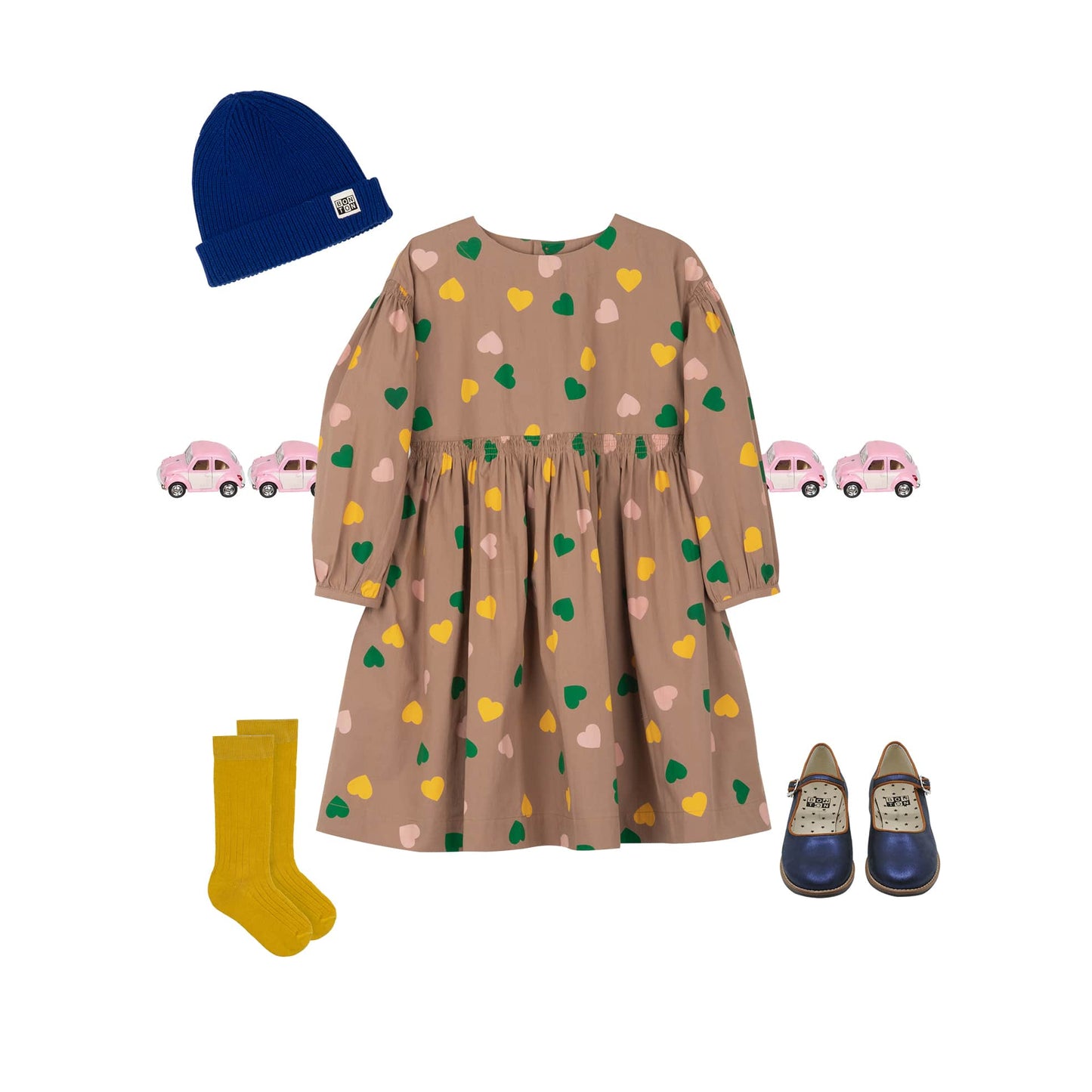 女童浅棕色心形棉连衣裙