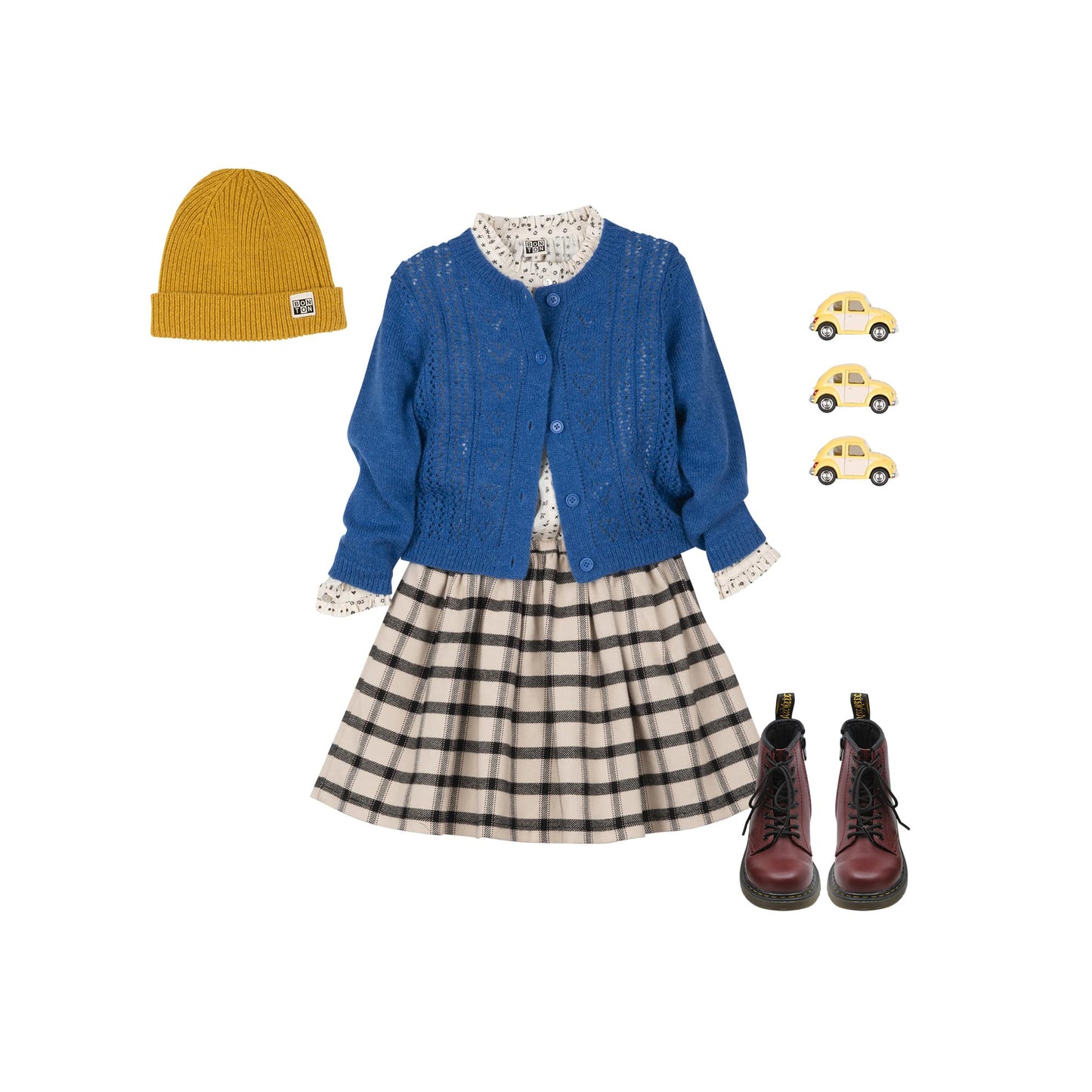 女童米色格子棉短裙