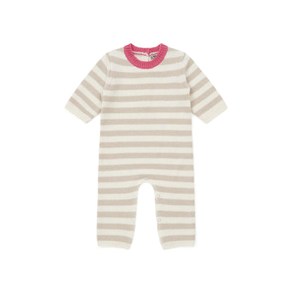 女婴米色条纹连体衣