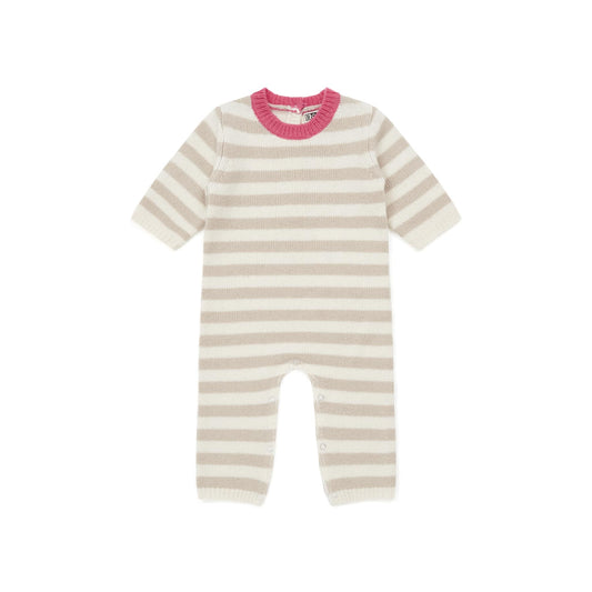 女婴米色条纹连体衣