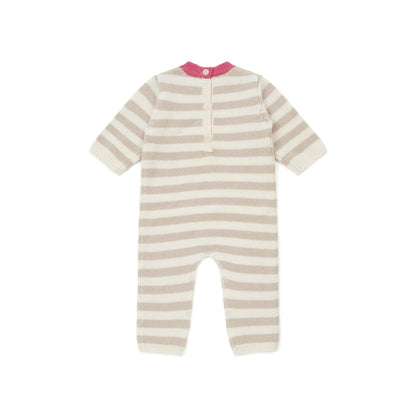 女婴米色条纹连体衣