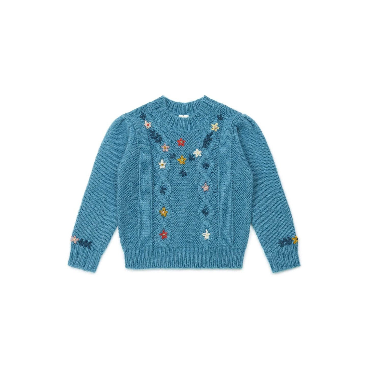 女童蓝色刺绣毛衣