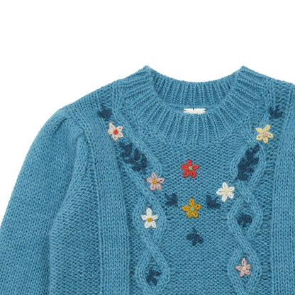 女童蓝色刺绣毛衣