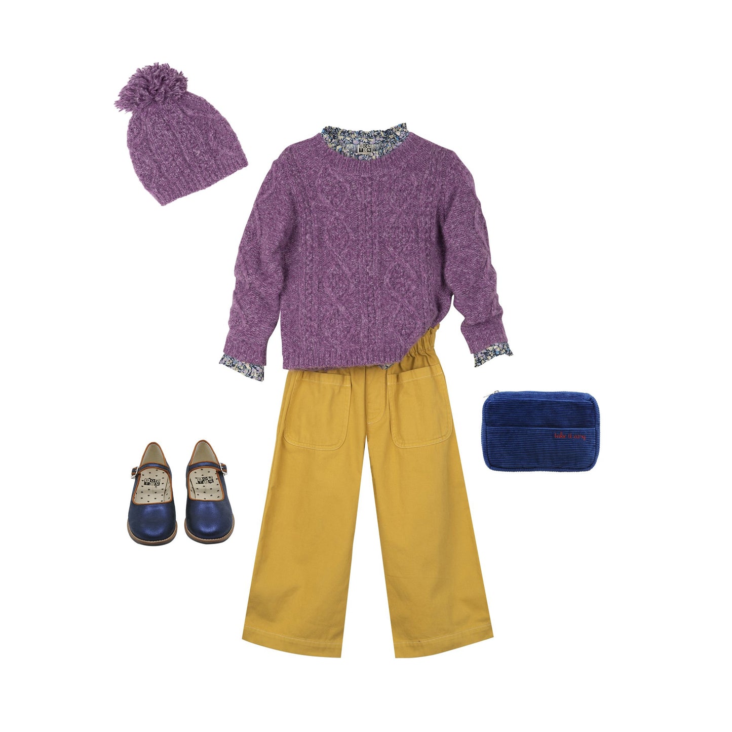 女童紫色针织毛衣