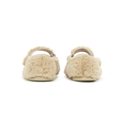 女童米色搭扣毛毛鞋