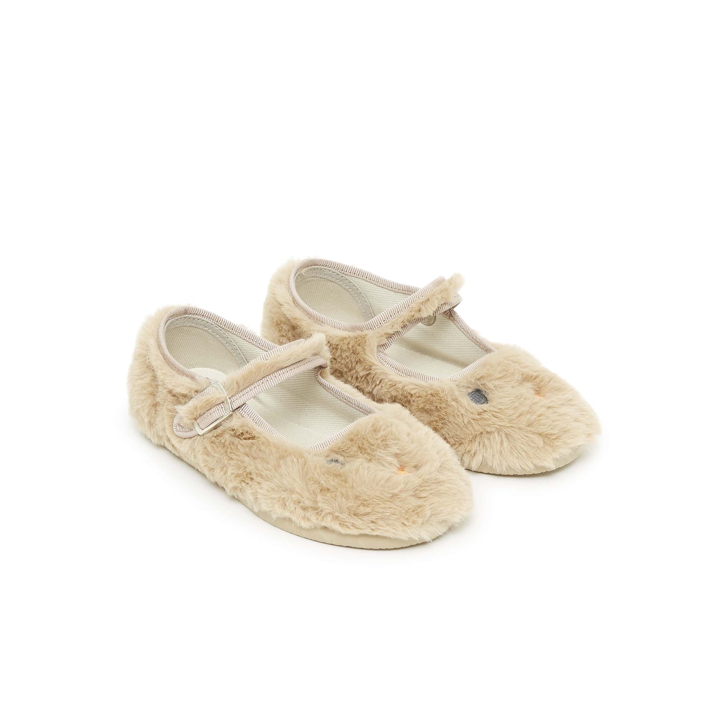 女童米色搭扣毛毛鞋