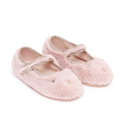 女童粉色搭扣毛毛鞋