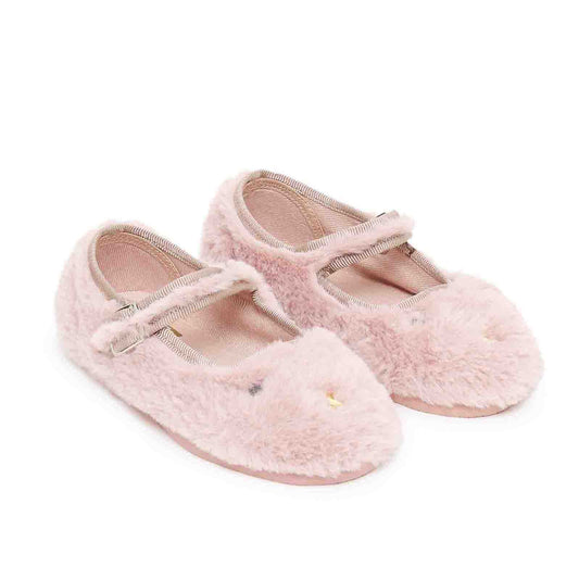 女童粉色搭扣毛毛鞋