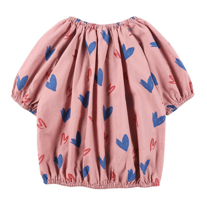 Girls Pink Heart Cotton Top