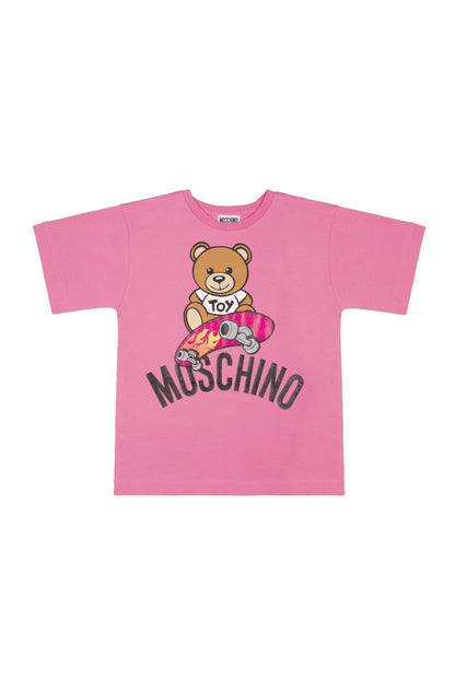 Girls Dark Pink Logo Cotton T-shirt