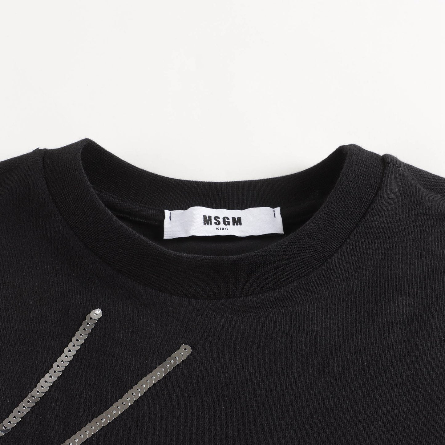 女童黑色闪光Logo棉T恤