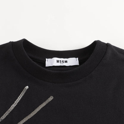 女童黑色闪光Logo棉T恤