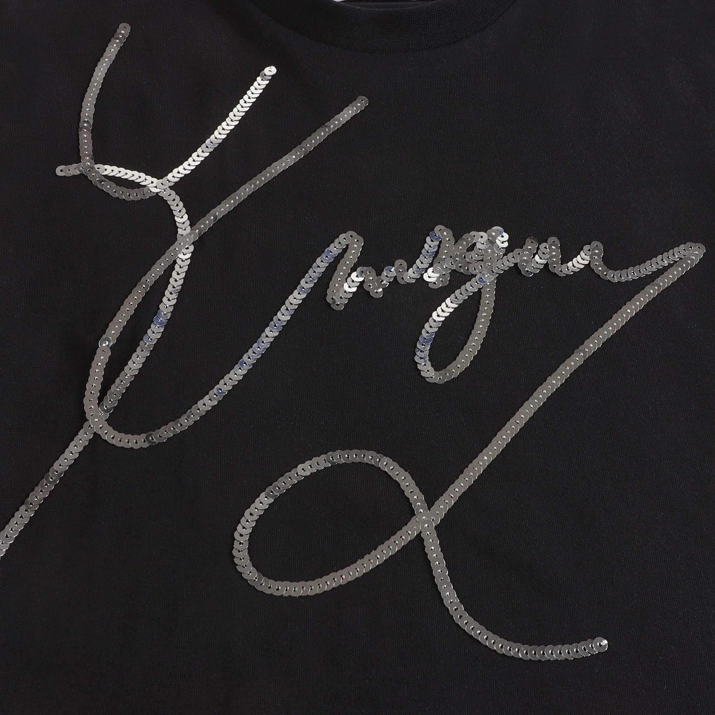 女童黑色闪光Logo棉T恤