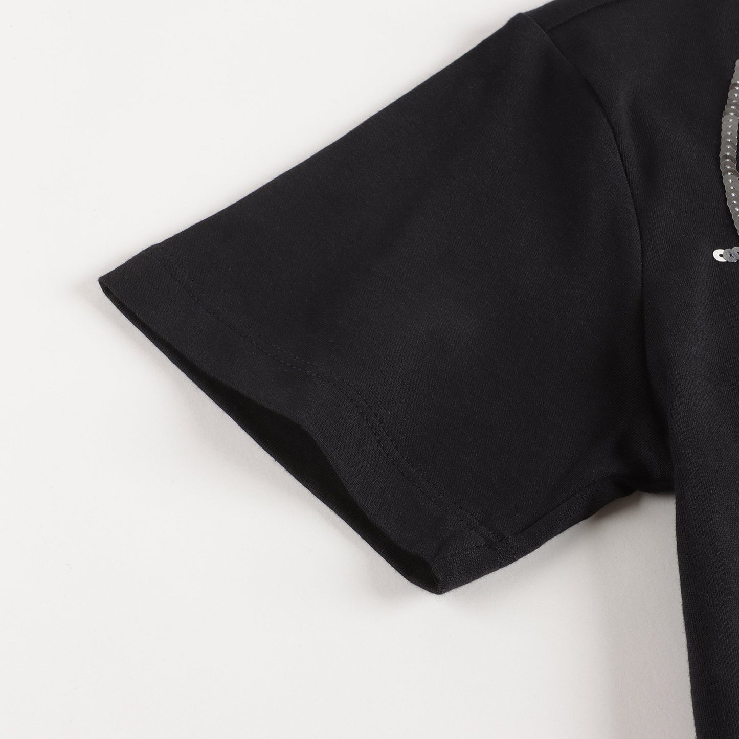 女童黑色闪光Logo棉T恤