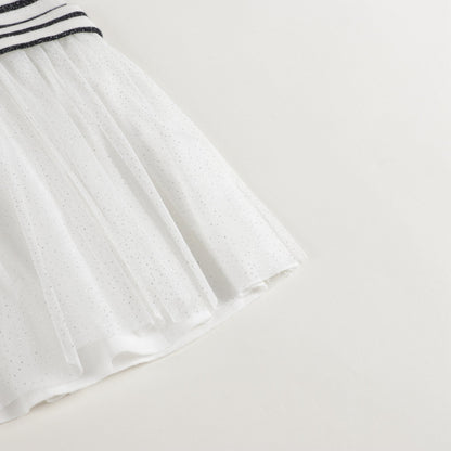 Girls White Stripe Dress