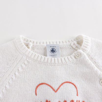 女婴白色Logo羊毛套装