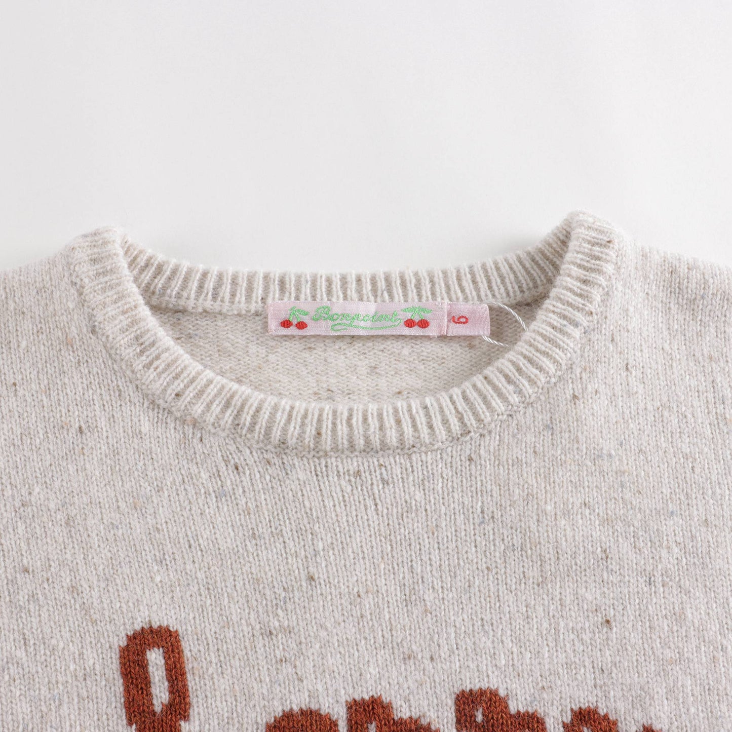 女童米色Logo羊毛毛衣