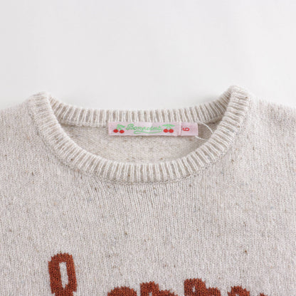 女童米色Logo羊毛毛衣