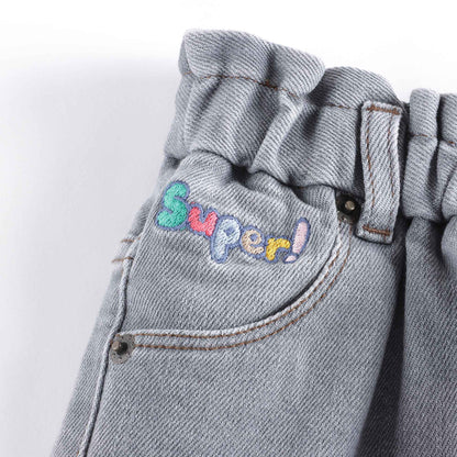 女童浅蓝色牛仔长裤