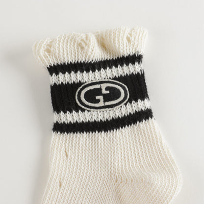 Girls White GG Cotton Short Socks