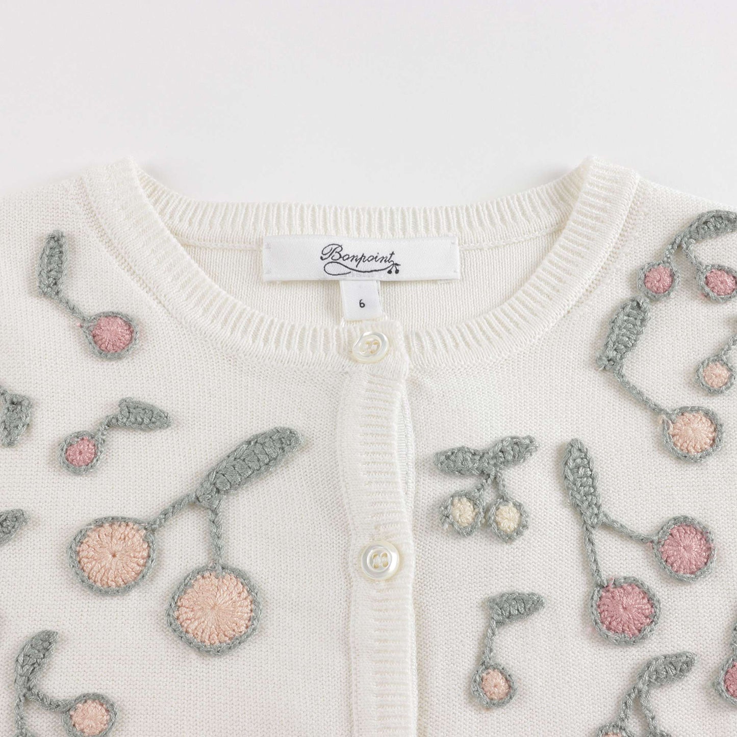 Girls White Cherry Cotton Cardigan