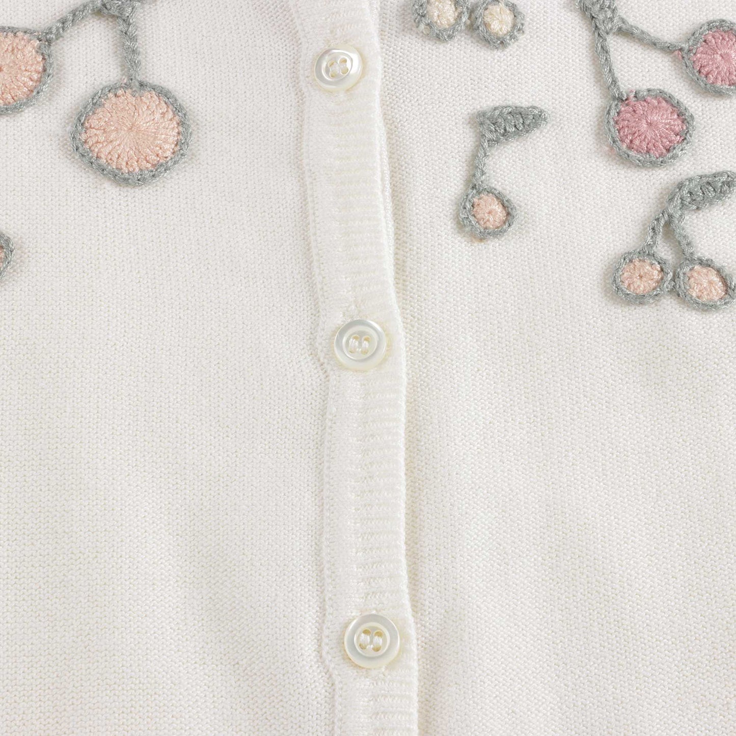 Girls White Cherry Cotton Cardigan