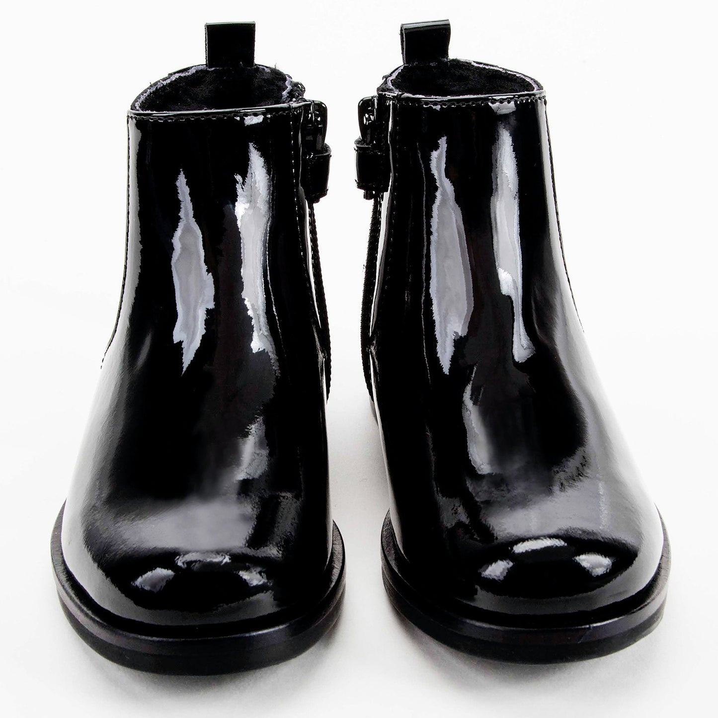 Girls Black Patent Leather Ankle Boots With Wool