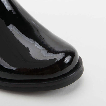 Girls Black Patent Leather Ankle Boots With Wool