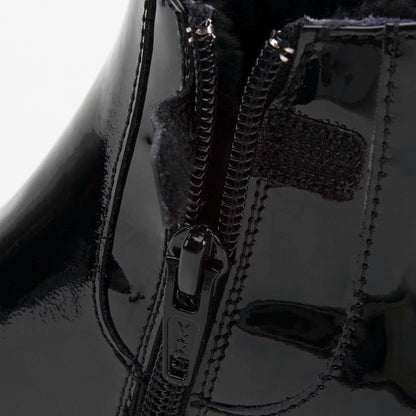 Girls Black Patent Leather Ankle Boots With Wool