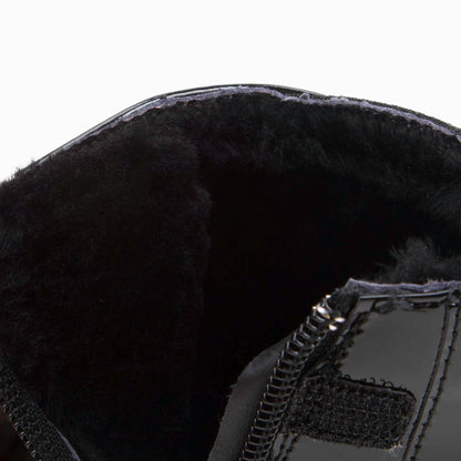 Girls Black Patent Leather Ankle Boots With Wool