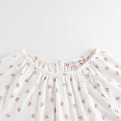 女童白色碎花棉睡衣套装