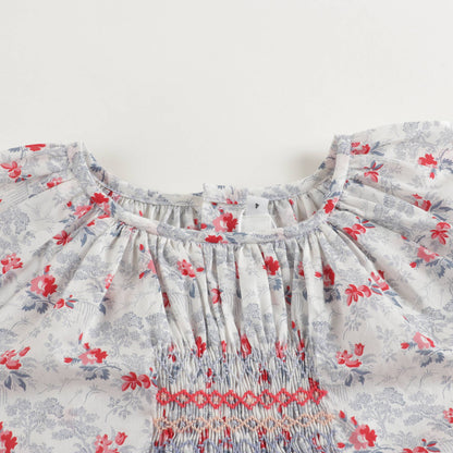 Girls White Floral Cotton Top