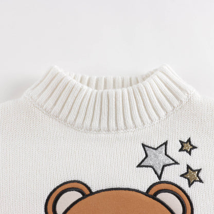 女童白色Logo棉毛衣