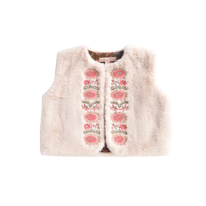 Girls Cream Embroidered Vest