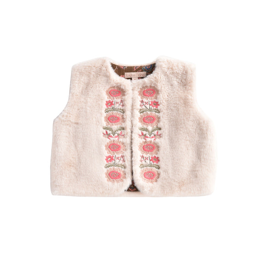 Girls Cream Embroidered Vest