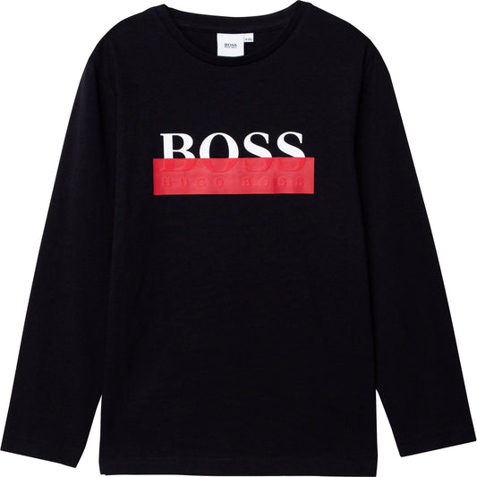 Boys Black Logo Cotton T-Shirt