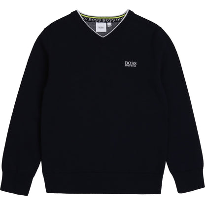 Boys Dark Navy Logo Cotton Jumper