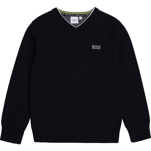 Boys Dark Navy Logo Cotton Jumper