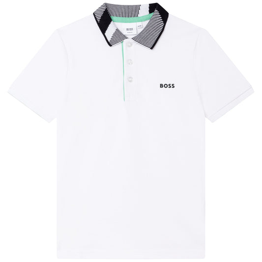 男童白色Logo棉Polo衬衫